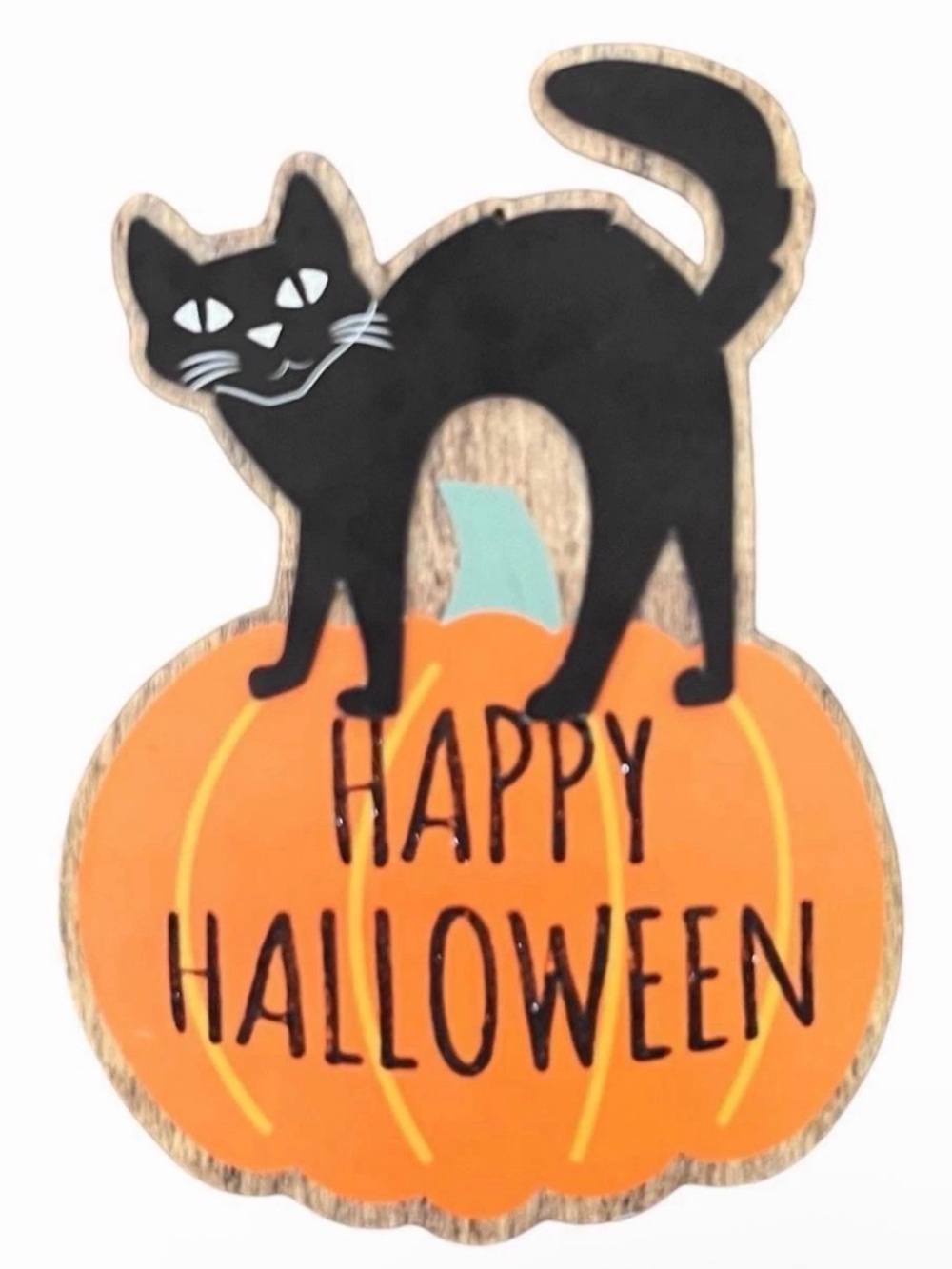 Happy Halloween Pumpkin and Black Cat Layered Hanging Sign